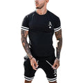 2026 New Hot Selling Men's Ace of Spades Letter Print 2 Piece Short Set - Striped Trim Casual Tee & Shorts Tracksuit