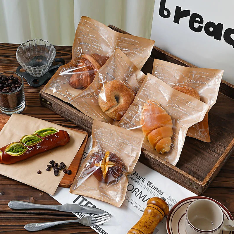 MU 3 Size Food Packaging Bags Oil-proof Kraft Paper Bread Bags Toast Packing windows Bags Doughnut Bagel Paper