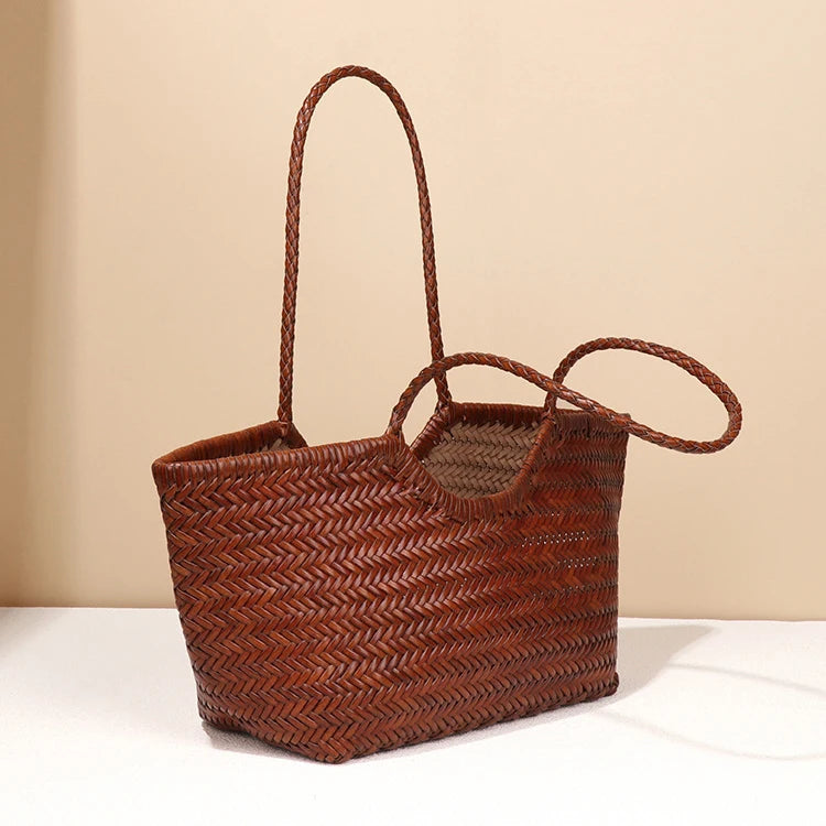 Cowhide Real Genuine Leather Ladies Purses Handbags Basket Luxury Hand Tote Bag Women Customized Logo Women's Shoulder Handbags