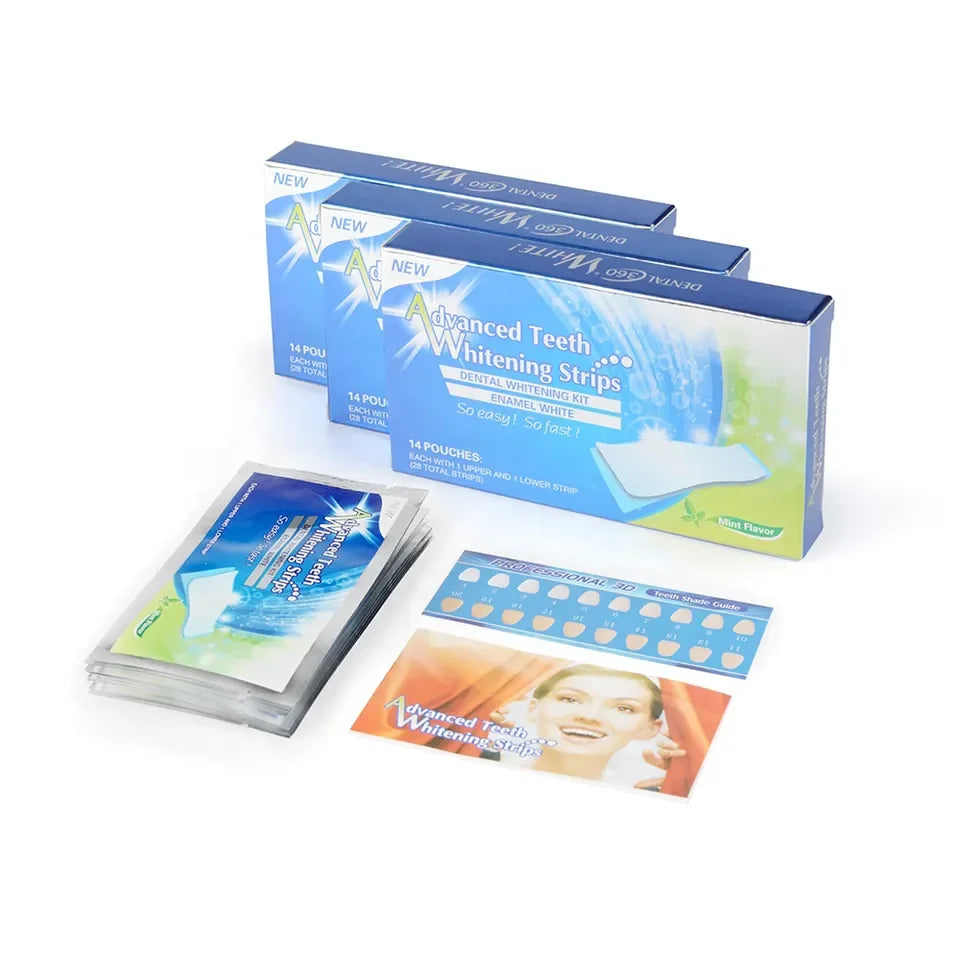 Custom Travel Advanced White 6% HP Non-Peroxide PAP Bleaching Gel Whitening Pens Fresh Mint Teeth Whitening Strips 14 Pouches