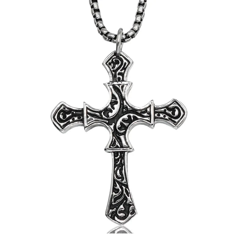 Fashion Casting 316L Stainless Steel Mens Hot Selling Black Enamel Cross Female Christian Jesus Pendant Cross Necklace