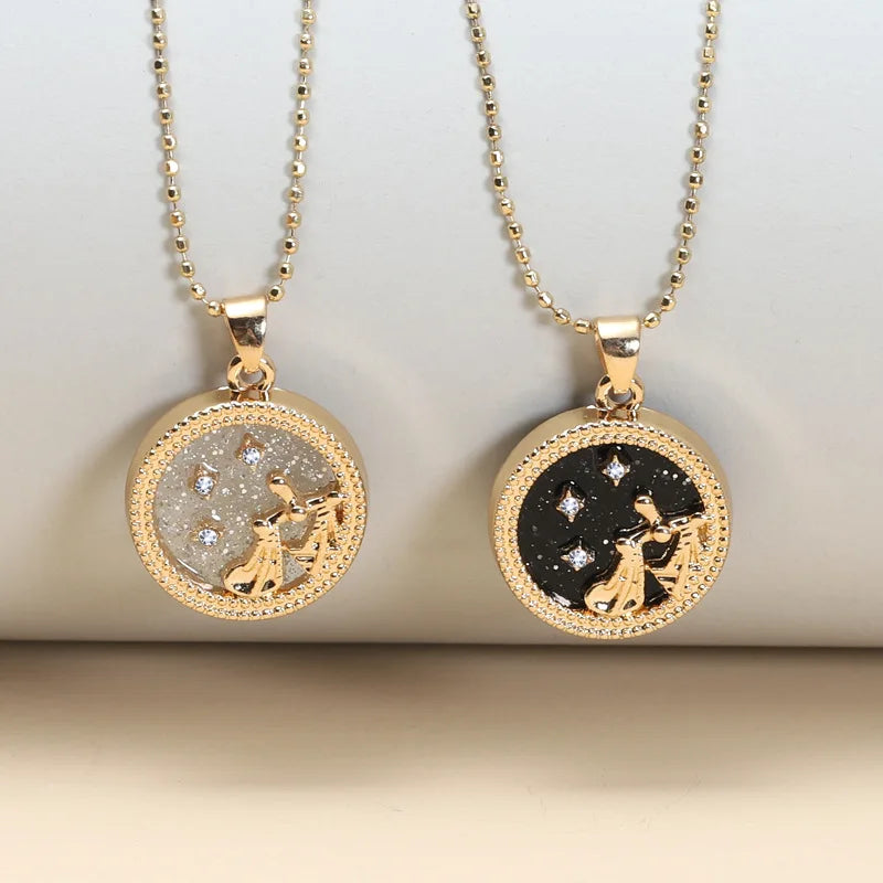 New Starry Sky 12 Constellations Card Necklace Couple Collarbone Chain Zodiac Charm Gift Necklace