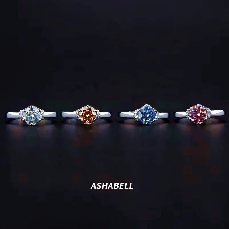 Test Past 925 Sterling Silver Round Brilliant Cut 1Ct Vvs D Color Moissanite Ring for Women Wedding Band