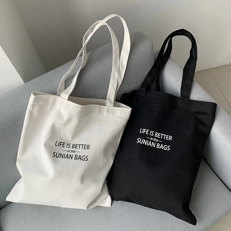 Simple Casual Canvas Women's Shoulder Bags Fashion Travel Letter Ladies Tote Handbag Large-capacity Female Shopping Bag Purse