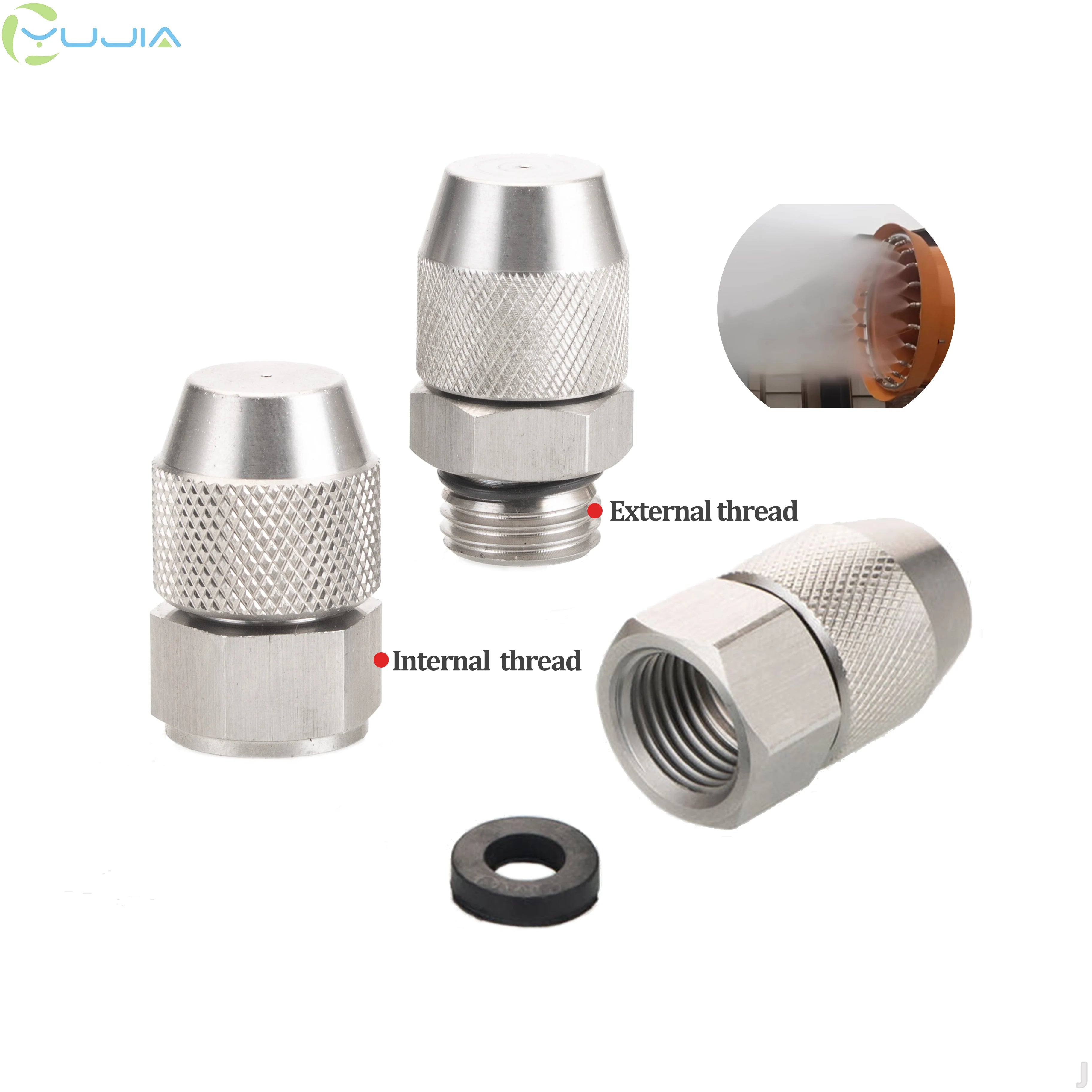 304 Stainless Steel Adjustable Fog Nozzle 1/4" Thread Fine Mist Atomizing Nozzle for Dust Removal Humidification Cooling