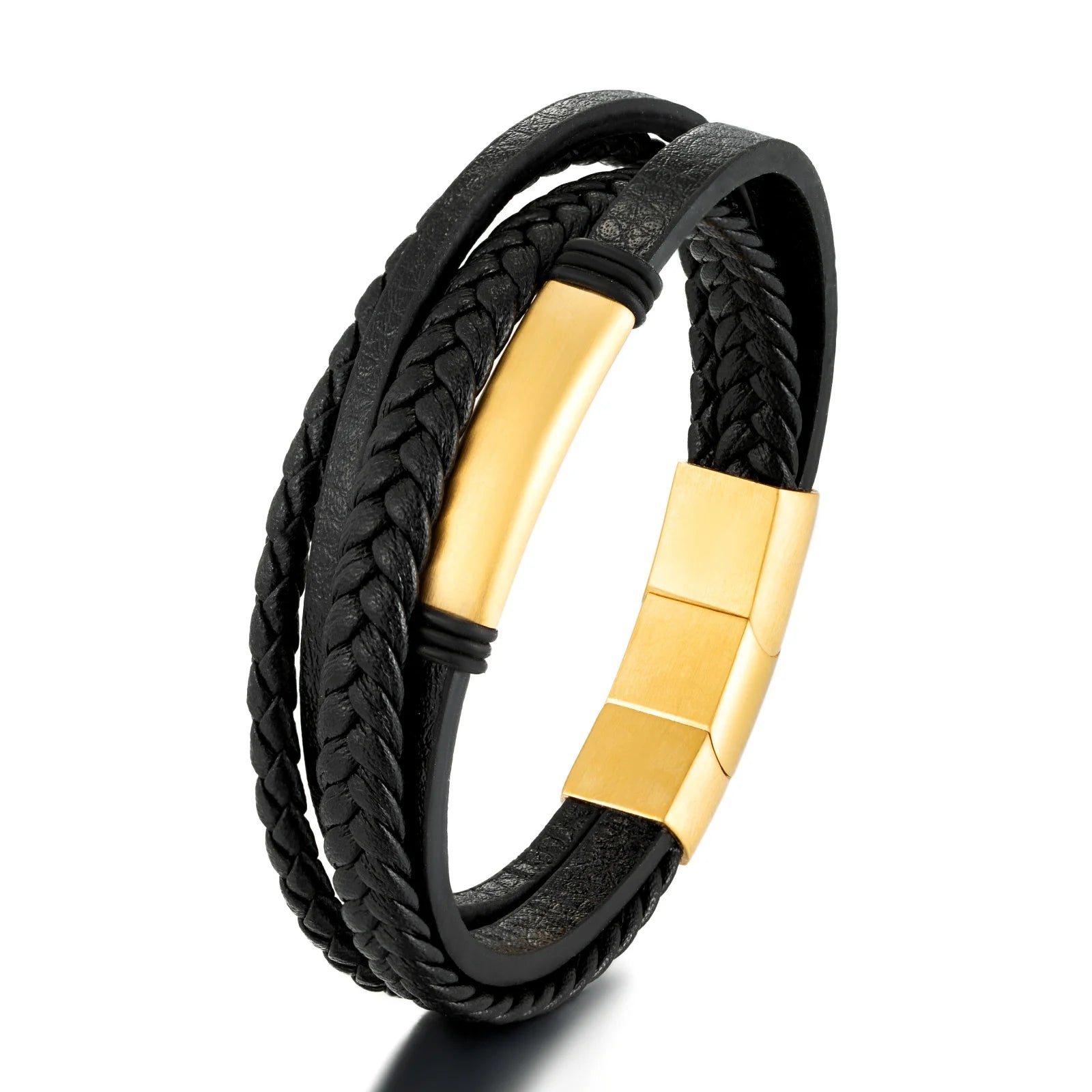 Handmade Man PU Leather Bracelet Silver Jewelry Stainless Steel Clasp Multi-strand Leather Bracelet for Man
