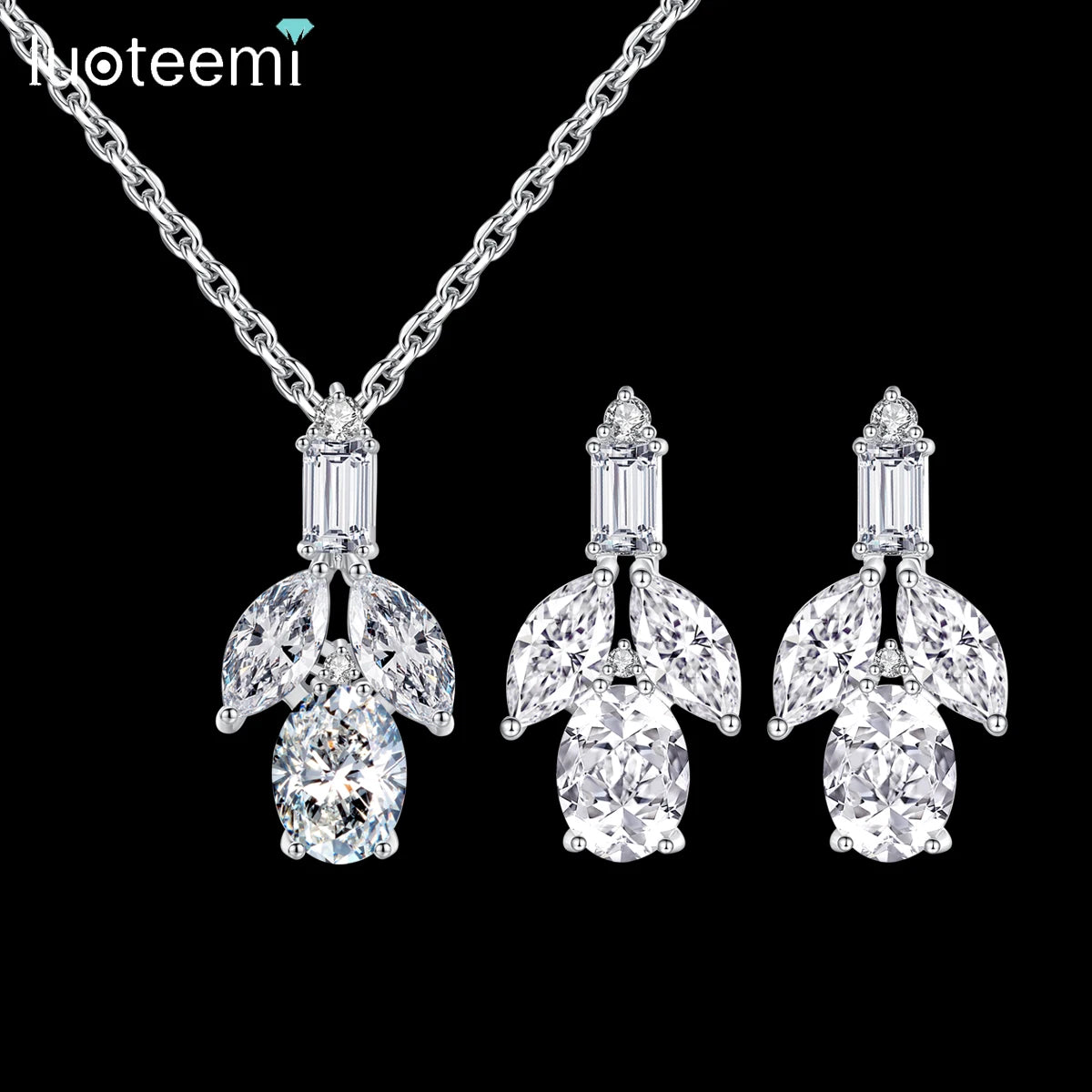 LUOTEEMI Fashion Necklace Earring Accessories Pendant Woman Girl Popular Earing CZ New Arrival Lady Jewelry Set