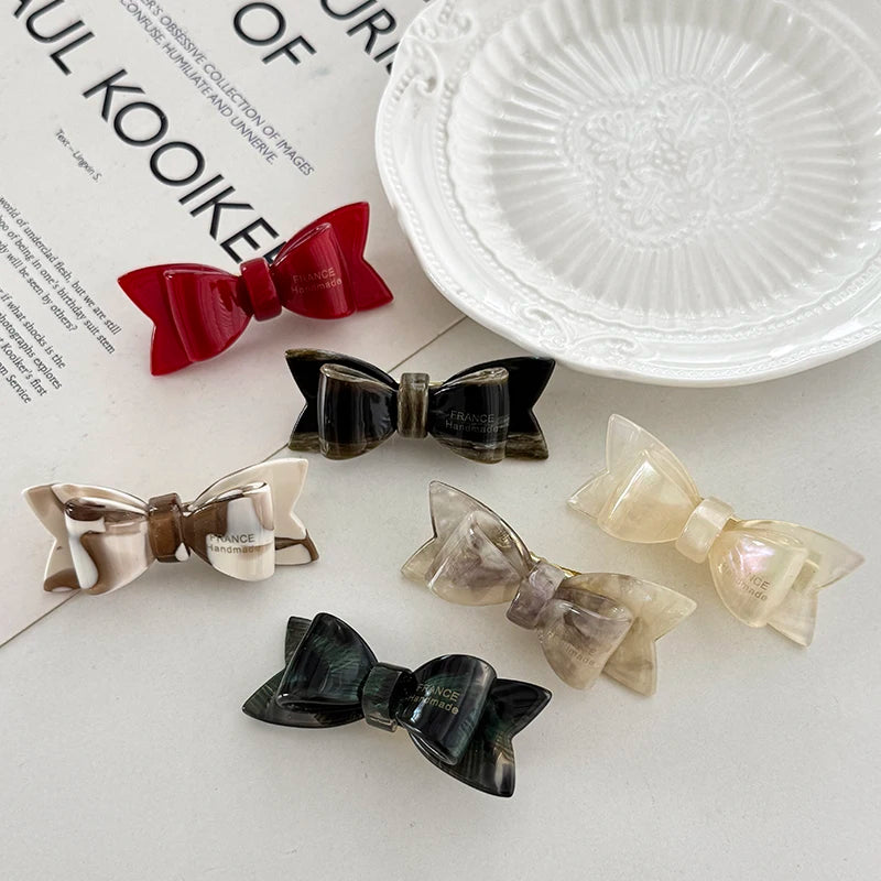 Korean Version New Cute Three-Dimensional Bow Hair Clip High-End Acetate Ponytail and Side Bangs Hair Accessory
