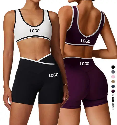 Joyyoung OEM Custom Wholesale Lightweight Sportswear Active Wear Yoga Set Gym Wear Women's 2-Piece Shorts Set Waist Front