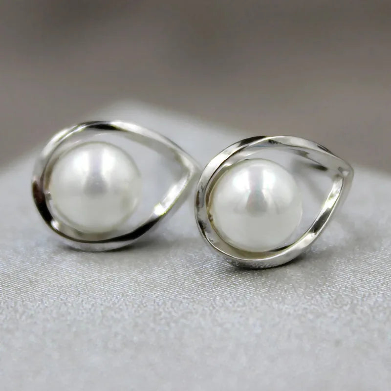 CAOSHI Manufacturer Minimalist Style Water Drop Shaped Silver/Gold Plated Pearl Earrings for Women Fashion Party Stud Earrings