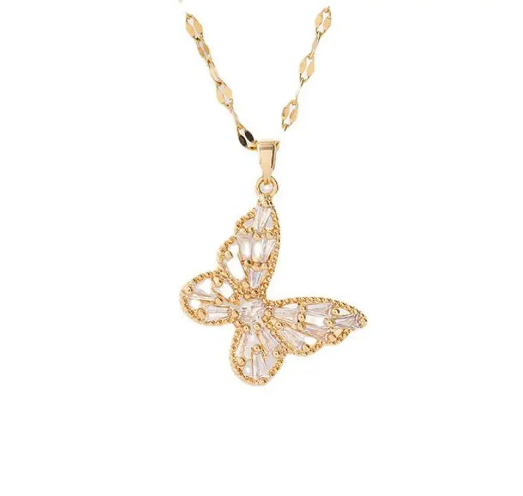 Wholesale Fashion Gold Plated Jewelry Stainless Steel Pendant Necklace Zircon Big butterfly Necklace Stainless Steel for Women