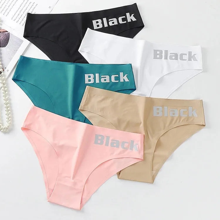 Seamless Sexy Breathable Underwear Solid Color Mid Waist Letter Ice Silk Ladies Bikini