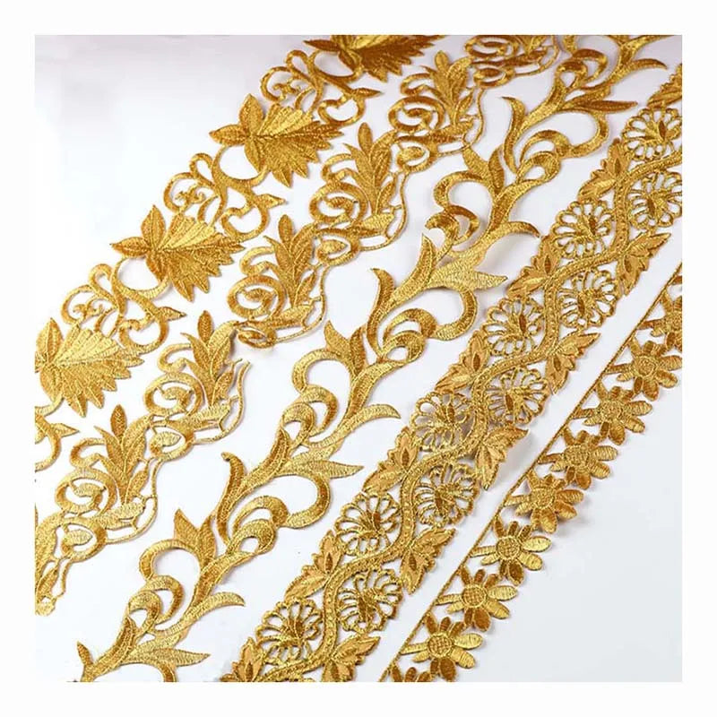 Gold Silver Thread Heavy Embroidery Lace Ribbon Shiny Diy Ethnic Garment Costume Dress Embellished Textile Iron-on Lace Trims