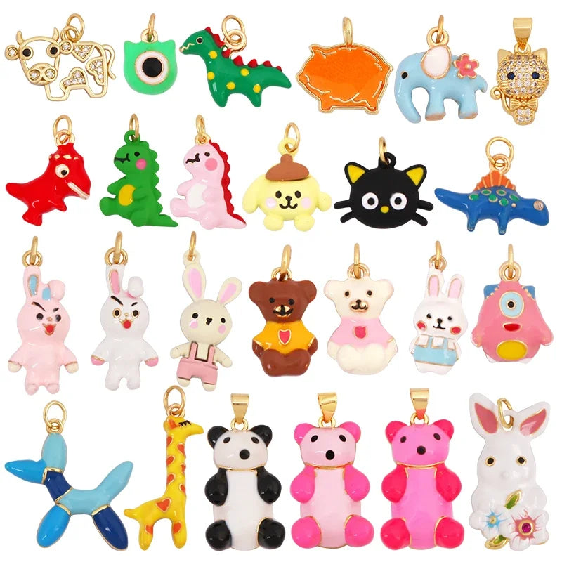 Cute Cat Dog Pig Rabbit Panda Bear Elephant Giraffe Dinosaur Animal Charm Pendant18K Gold Necklace Bracelet Jewelry Supply K70