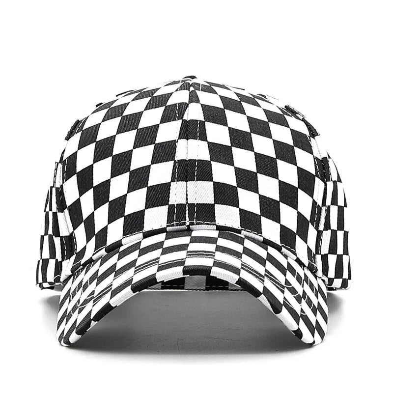 Wholesale Black and White Cotton Checked Gingham Print Outdoor Adjustable Baseball Cap Hat for Men Women