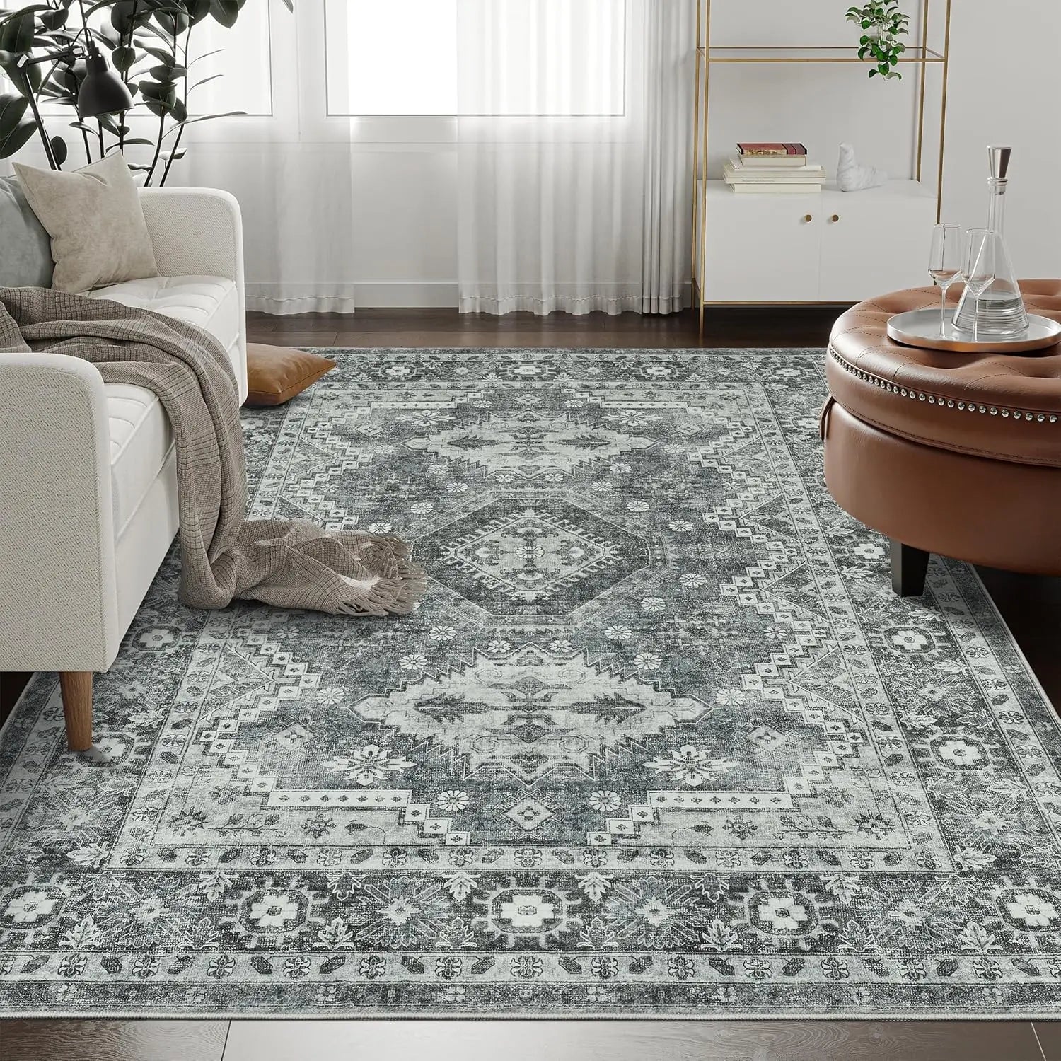 Machine Washable Rug 5'x7' Vintage Design Washable Area Rugs with Non Slip Rugs for Living Room Bedroom Traditional