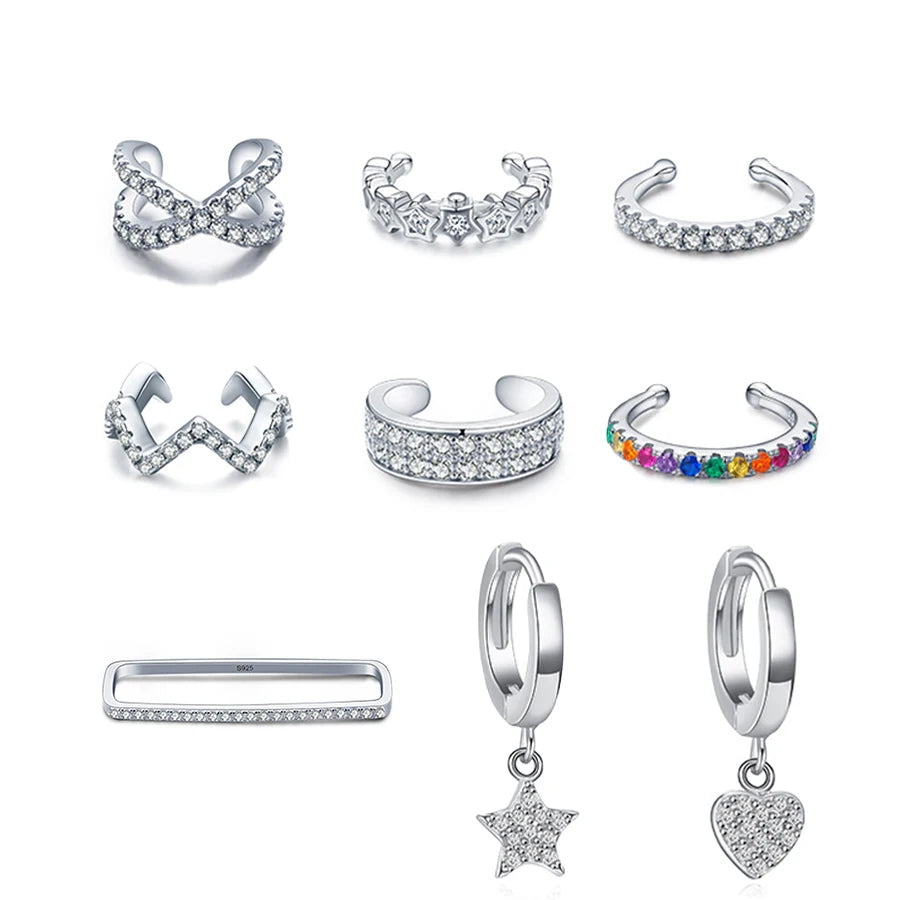 Fashion Exquisite Single Small Earrings 925 Sterling Silver Colorful Zircon Non-pierced Ear Clip Earrings for Women Jewelry Gift