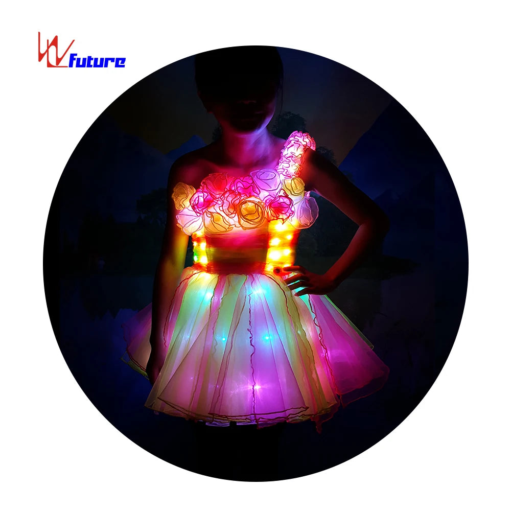 Hot LED Light Girls Dance Dress Latin Performance Belly Event Skirt Tutu Dress