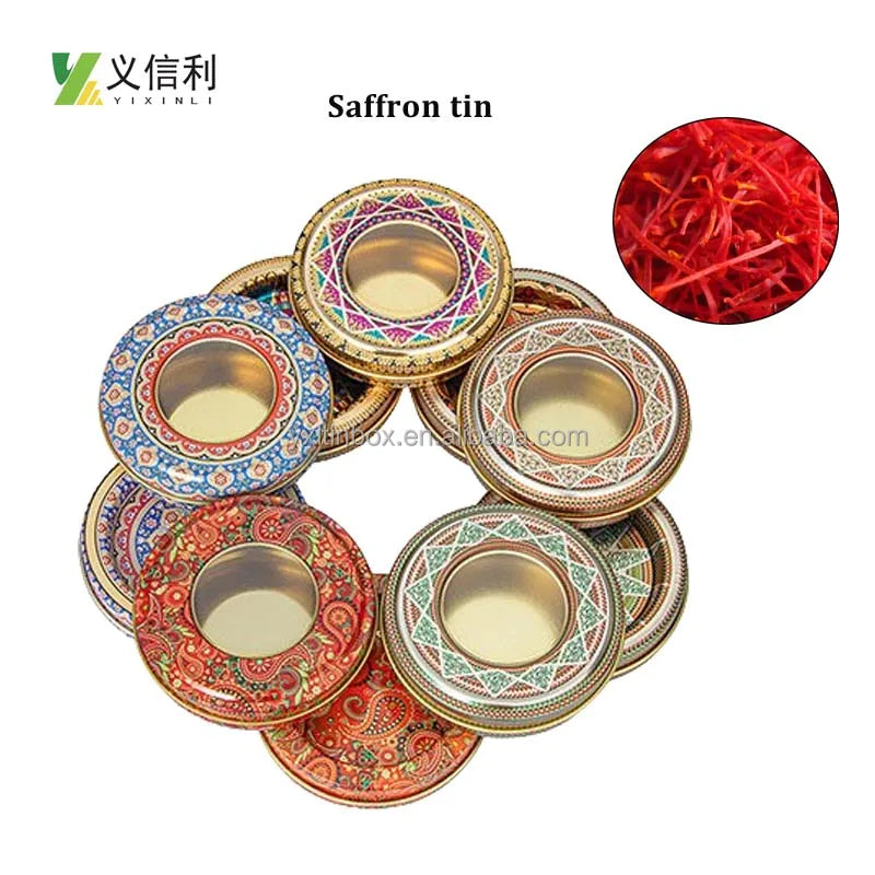 3G 5G Saffron Tin Box Metal Jar Container for Packaging Chewing Gum Snack Food Candy Chocolate Lollipop Baby Food Jelly