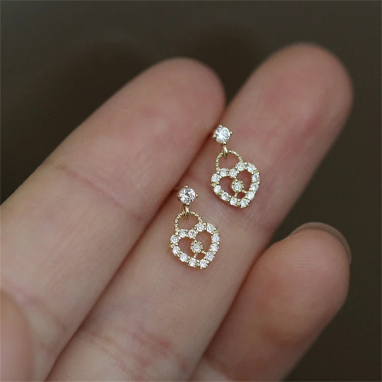 New Trendy Korean Style Earrings Real Gold Color S925 Jewelry Heart Earrings