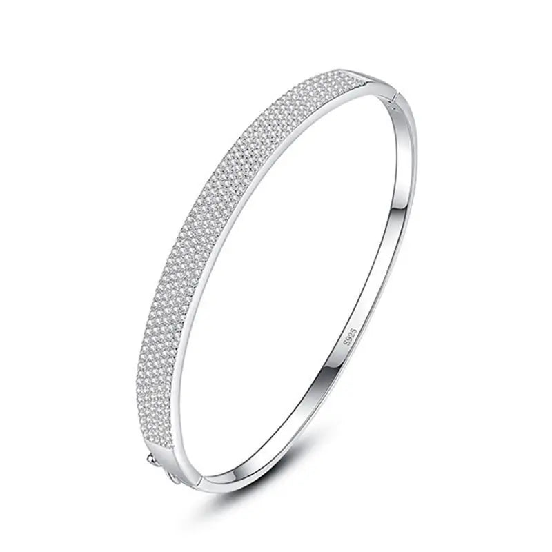 Trendy Charm Jewelry Single Cuff Bracelet with Zircon Rhodium Plated Silver for Women Gift & Party Oval Cut