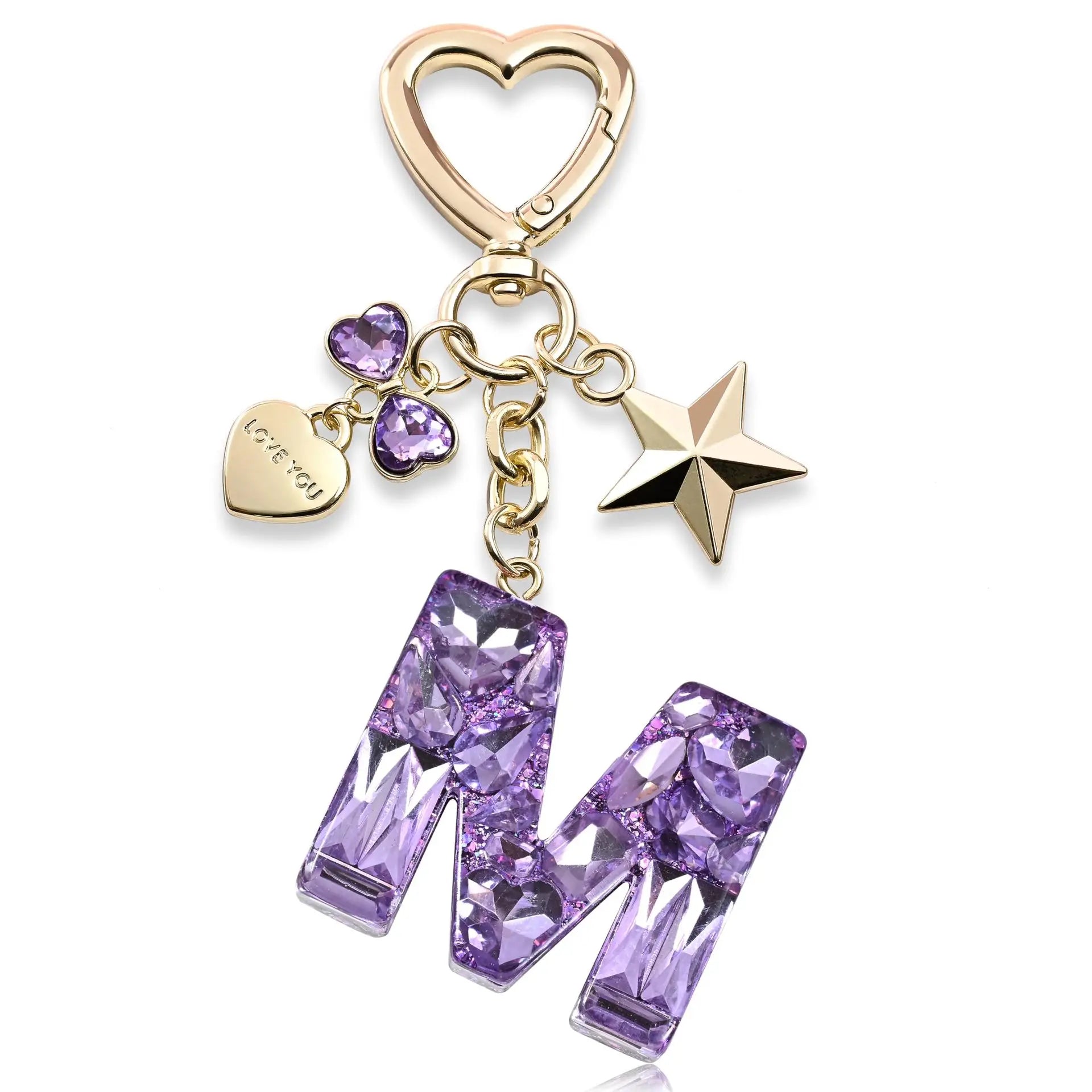 Hot-selling Pink Purple English Letters Stars Hearts Butterfly Charm Acrylic Keychains For Women
