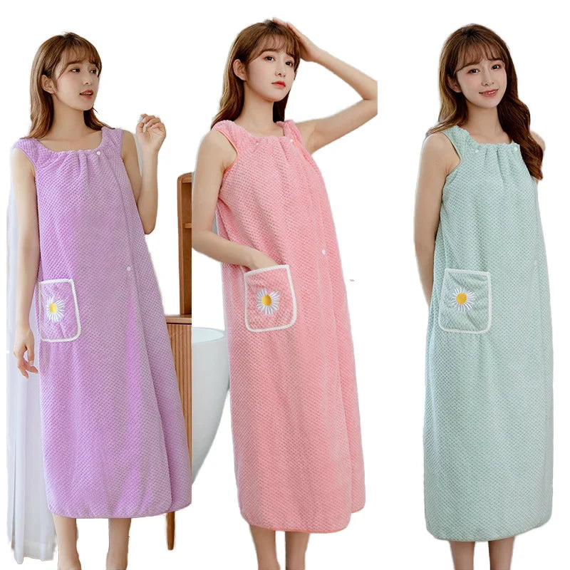 Custom Micro Fiber Smart Wearable Bath Robe Bathrobe Spa Cocoon Microfiber Bath Skirt Towel Dress Spa Body Wraps With Armholes