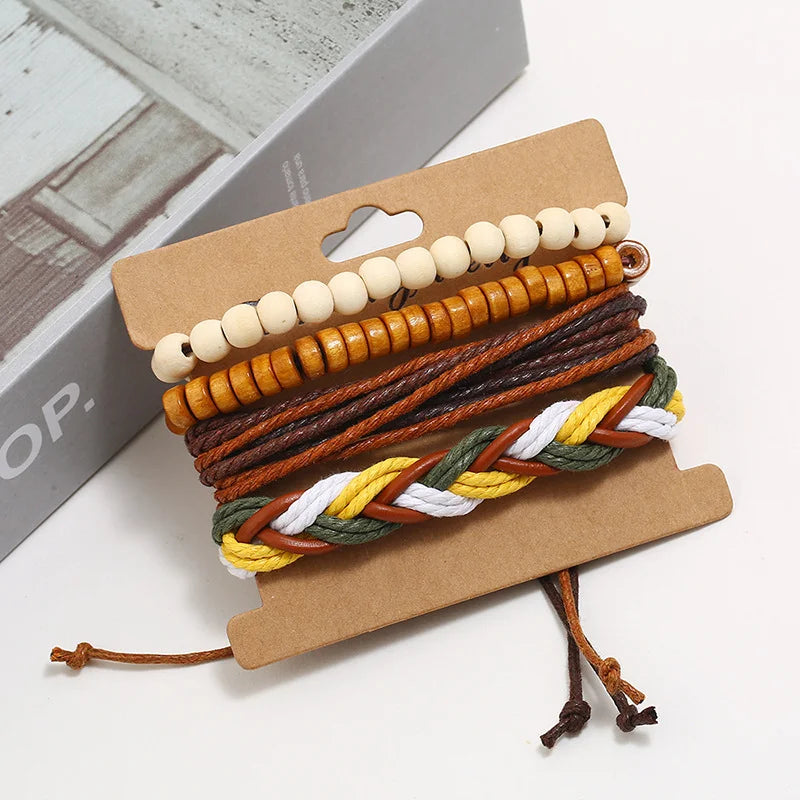 Wholesale Handmade Woven DIY Leather Jewelry Cheap Price Fashionable Bracelet Multilayer Bracelets for Men Women