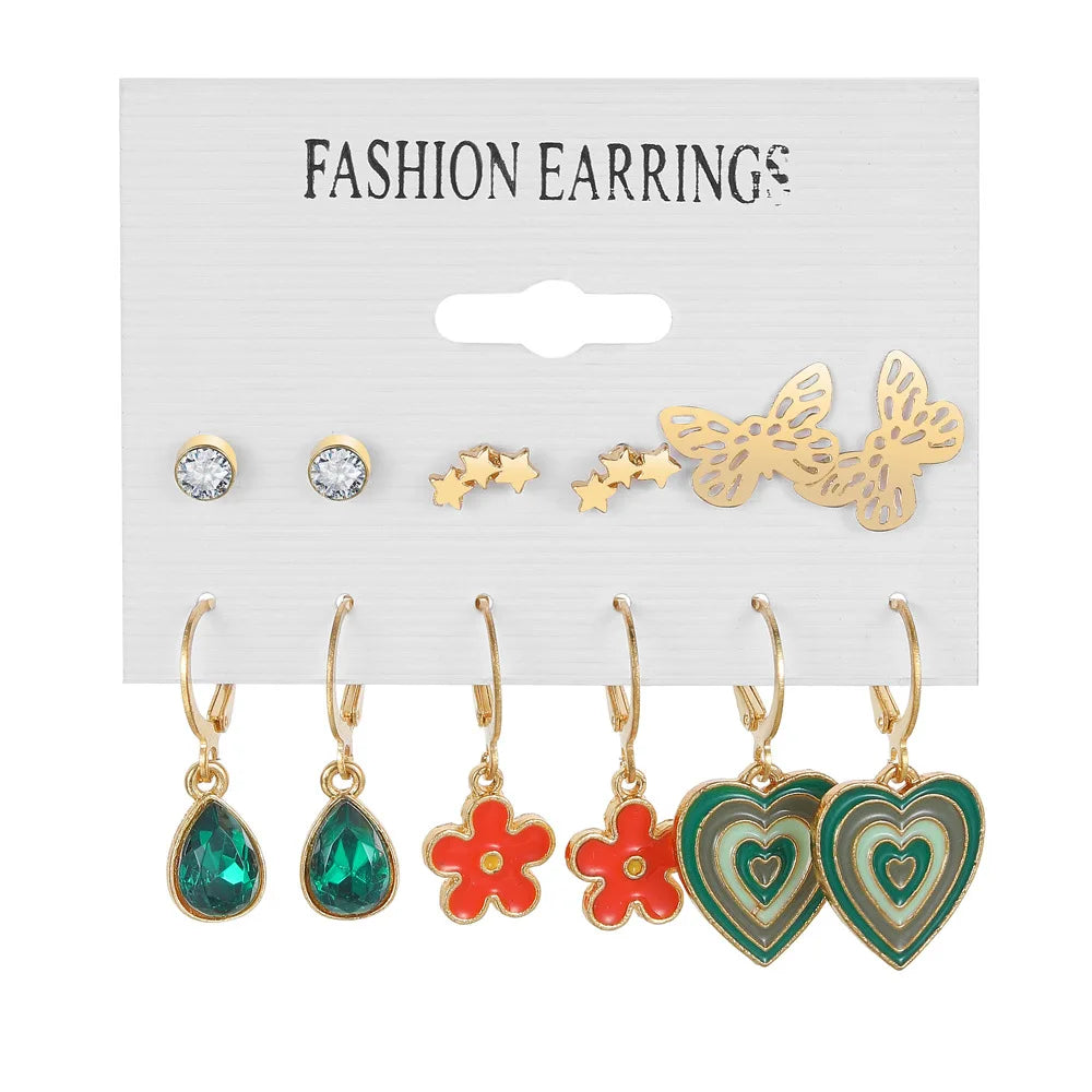 New Geometric Gold Metal Big Circle Earrings Set for Women Punk Pearl Dangle Drop Earrings Trend Set of Earrings Jewelry Gift