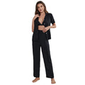 Women 3-pcs Polyester Rayon Pajama Set Bra Cardigan Top & Pants Set Sleepwear Lounge Wear Pajamas Women Nightwear