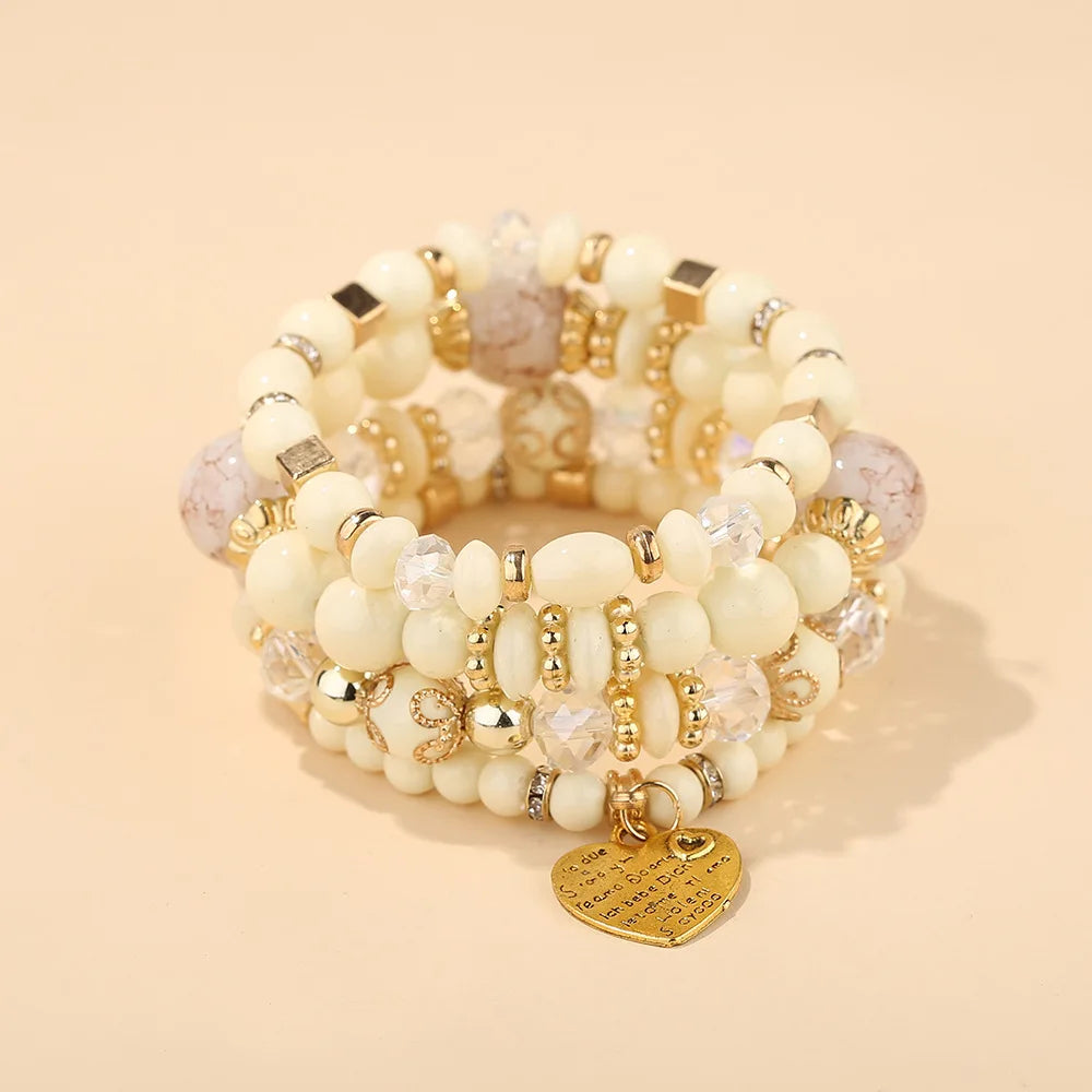 2024 Trendy Western Girls Beaded Bracelet Multilayer Stretch Stackable Shape Marble Bracelet