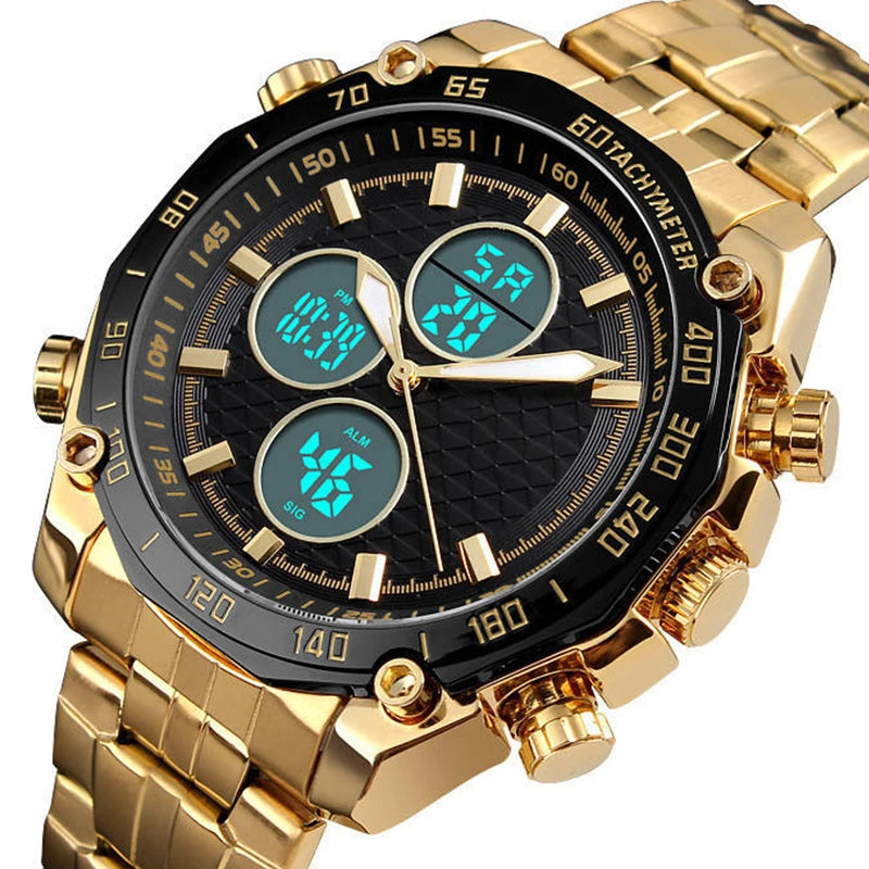 Custom Luxury Big Face Sport Stainless Steel Ana-digital Watch for Men Good Waterproof Relojes Hombre Digitales
