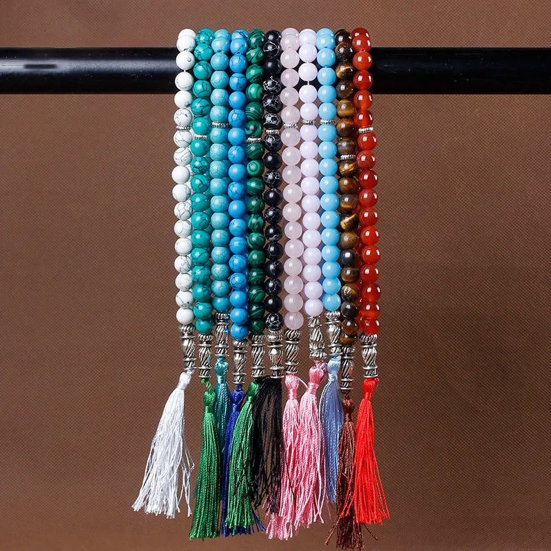 Natural Stone Black Agates Bead Tassel Pendant 33 Prayer Beads Islamic Muslim Tasbih Allah Rosary Men Women Meditation Jewelry