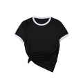 Cross-Border Women's Slim-Fit Casual T-Shirt Summer Explosion-Effect Black White Color Matching Simple