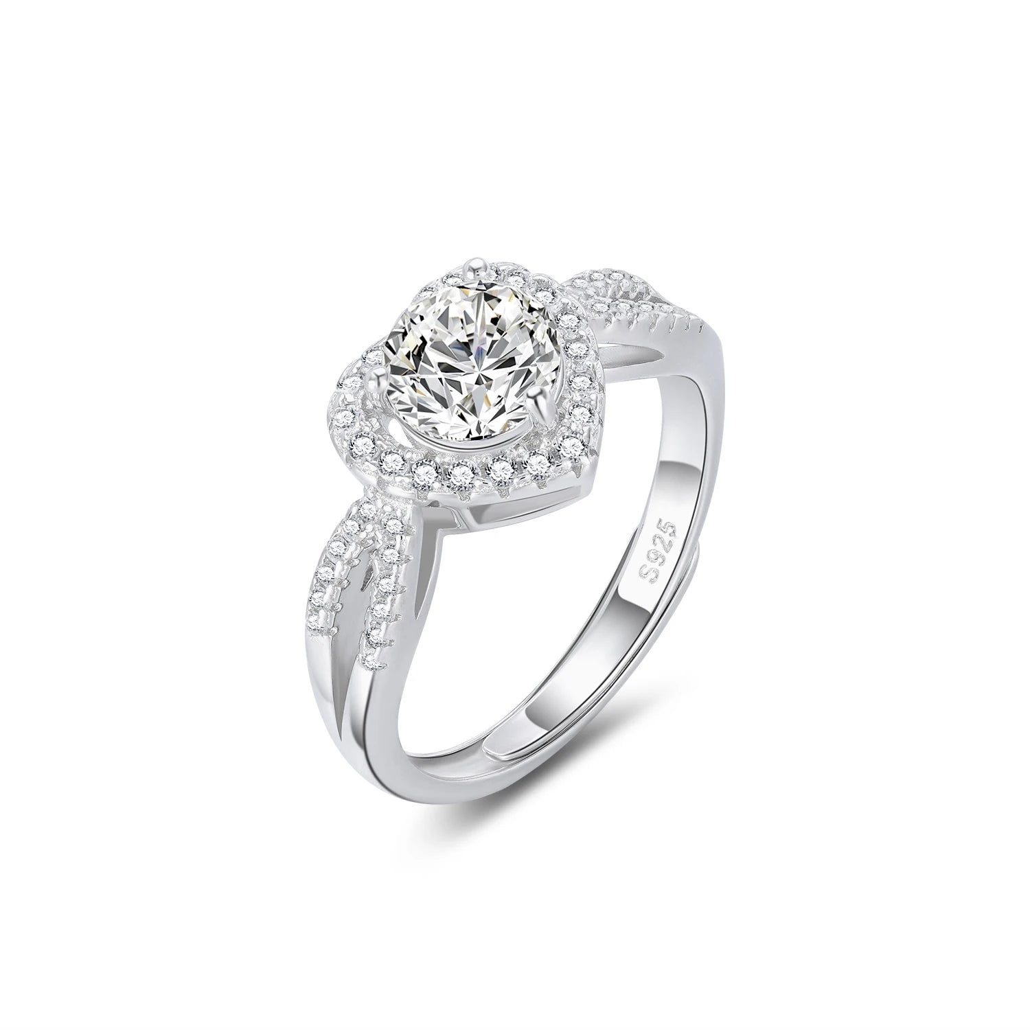 YBO Fashion Jewelry VVS Moissanite Cubic Zirconia 925 Sterling Silver Heart Engagement Rings Adjustable Wedding Rings Trendy