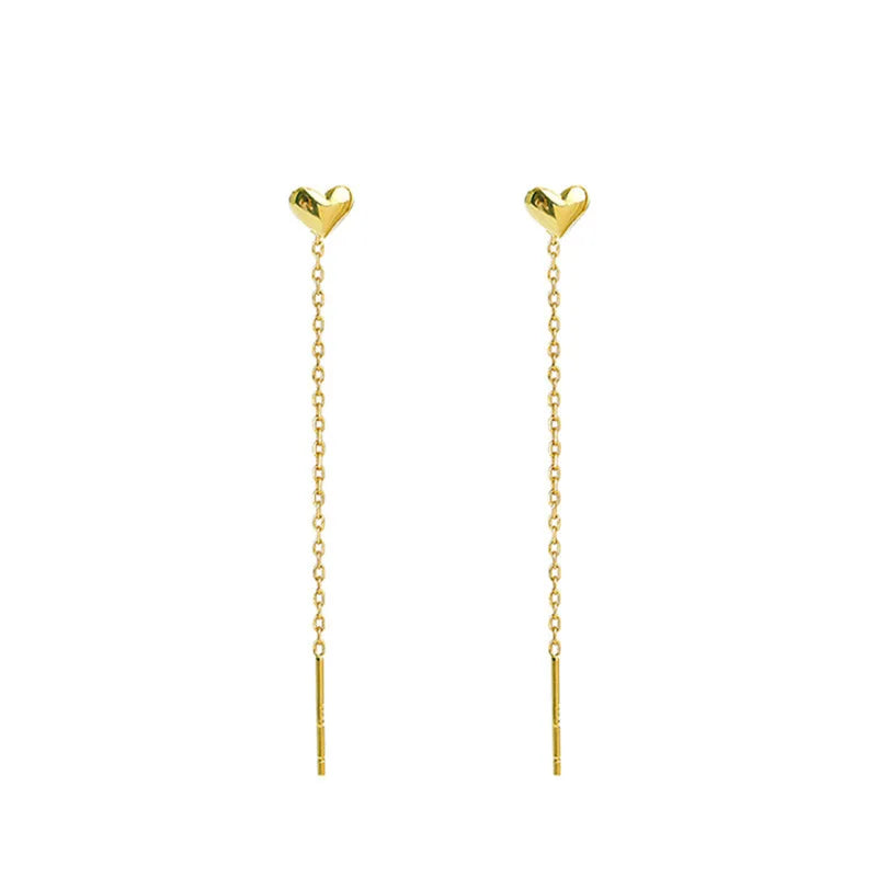 AA00587 Heart Line Tassel Peach Heart Long Earrings Chain Dangling Stud Earrings Long Tassel for Women