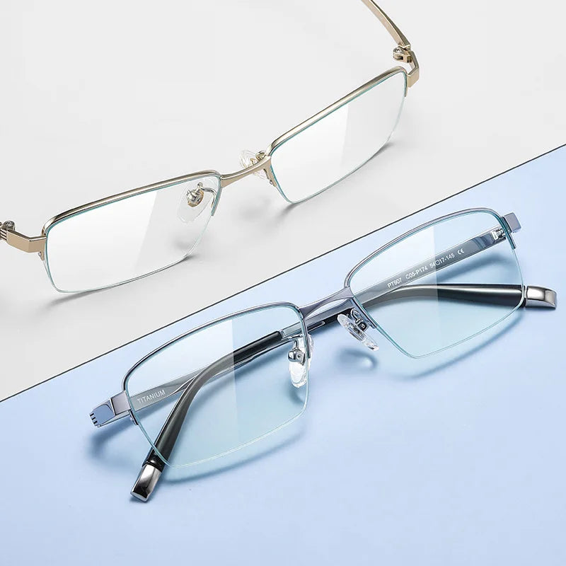 New Classic Square Anti-Blue Light Myopia Glasses Pure Titanium Half-Rim with TR90 Frame Material