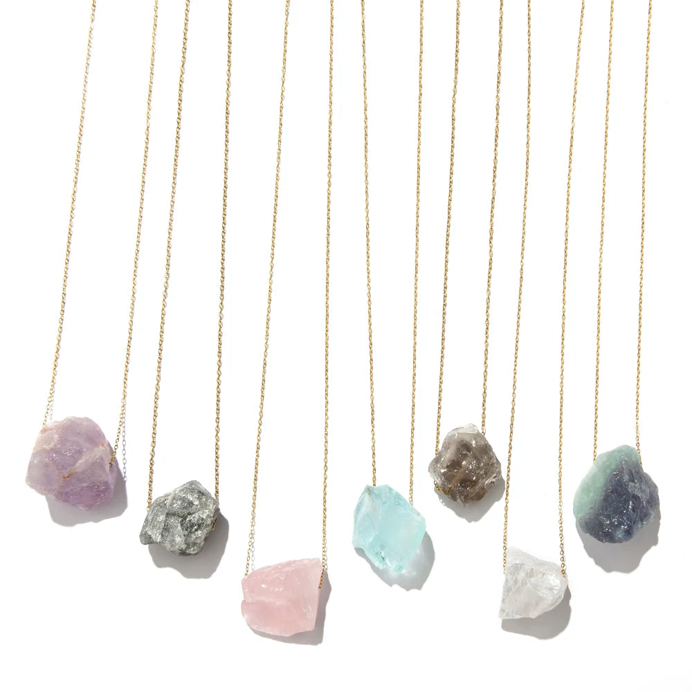 Handmade Irregular Natural Stone Amethyst Pendant Necklaces Gold Plated Rose Quartz Crystal Wire Wrapped Necklace for Women