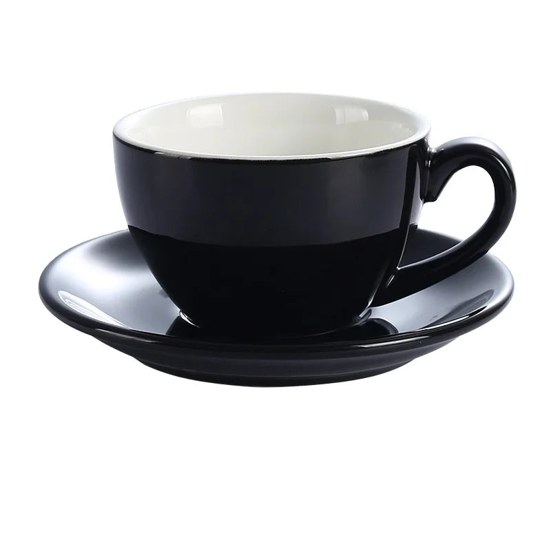 250ml Hot Sale Ceramic Coffee Cappuccino Espresso Latte Cup with Saucer Black