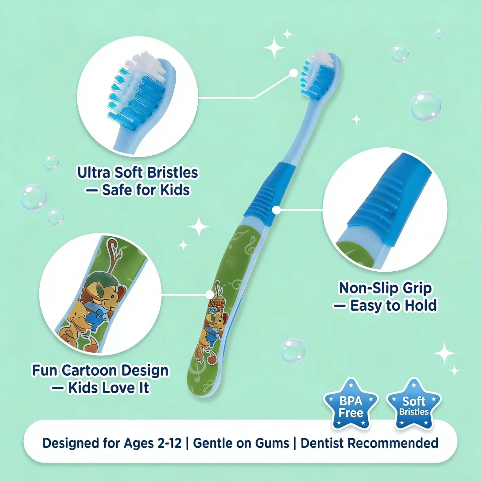OEM Cartoon Handle Toothbrush for Children Kids Toothbrush Manufacturer Soft Toothbrush Tooth Brush Set No-slip Handle