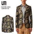 Liu Ming Popular Retro Fashion Men Clothing Plus Size 6XL Slim Nightclub Party Suit Gold Print Jacket Blazer