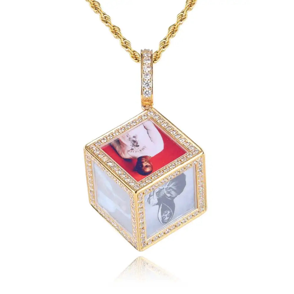 NUOYA Custom Photo Pendant Necklace Iced Out CZ Memory Cube Pendant Hip Hop Fine Jewelry Personalized Gift for Men Women