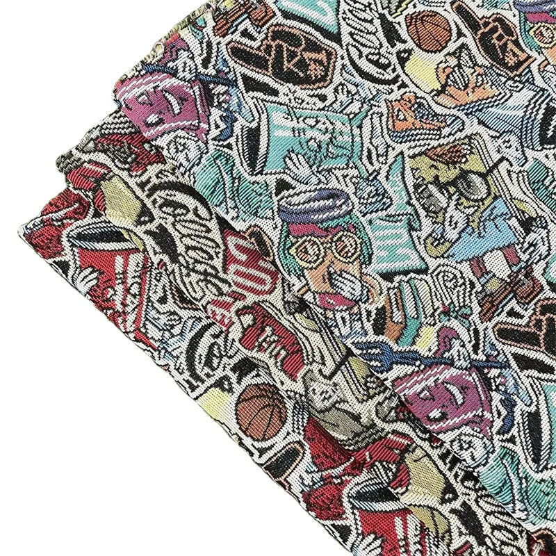Yarn Dyed Jacquard Woven Breathable Stain Resistant Medium Weight Tapestry Fabric for Clothing Upholstery Custom Cartoon Design