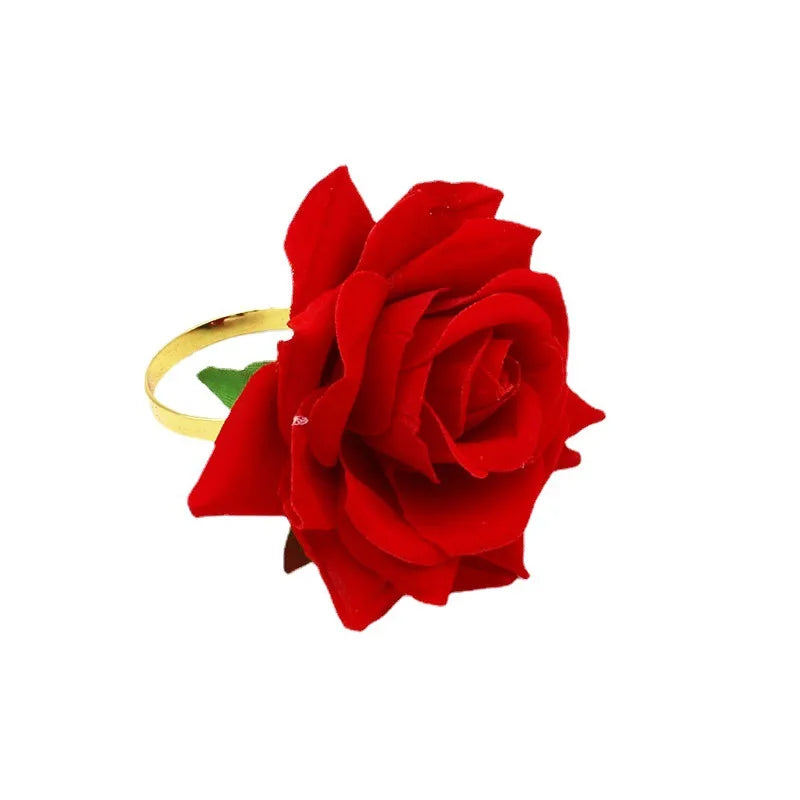 Cheap Luxury Flower Napkin Holder Rose Napkin Ring for Wedding Party Table Decoration