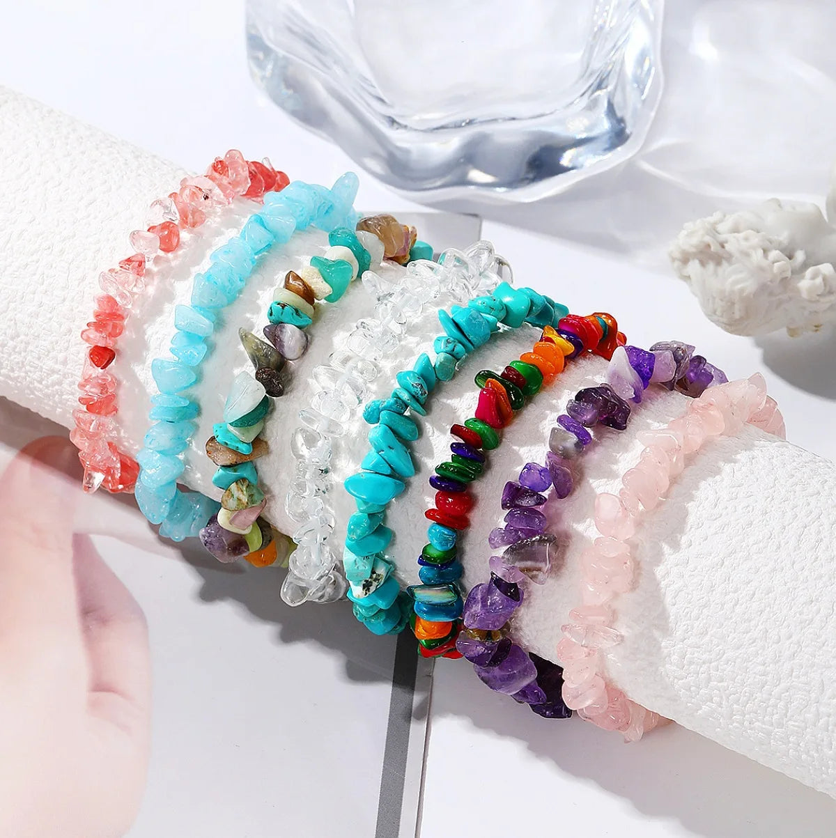 Women Trendy 2023 Boho Colorful Crushed Stone Bangle Beads New Natural Stone Turquoise Bracelet for Women