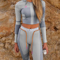 Contrast Color Yoga Exercise Clothing Long Sleeve Sports Shirt Trousers 2 Pieces Sports Suit Yoga Clothing Suit