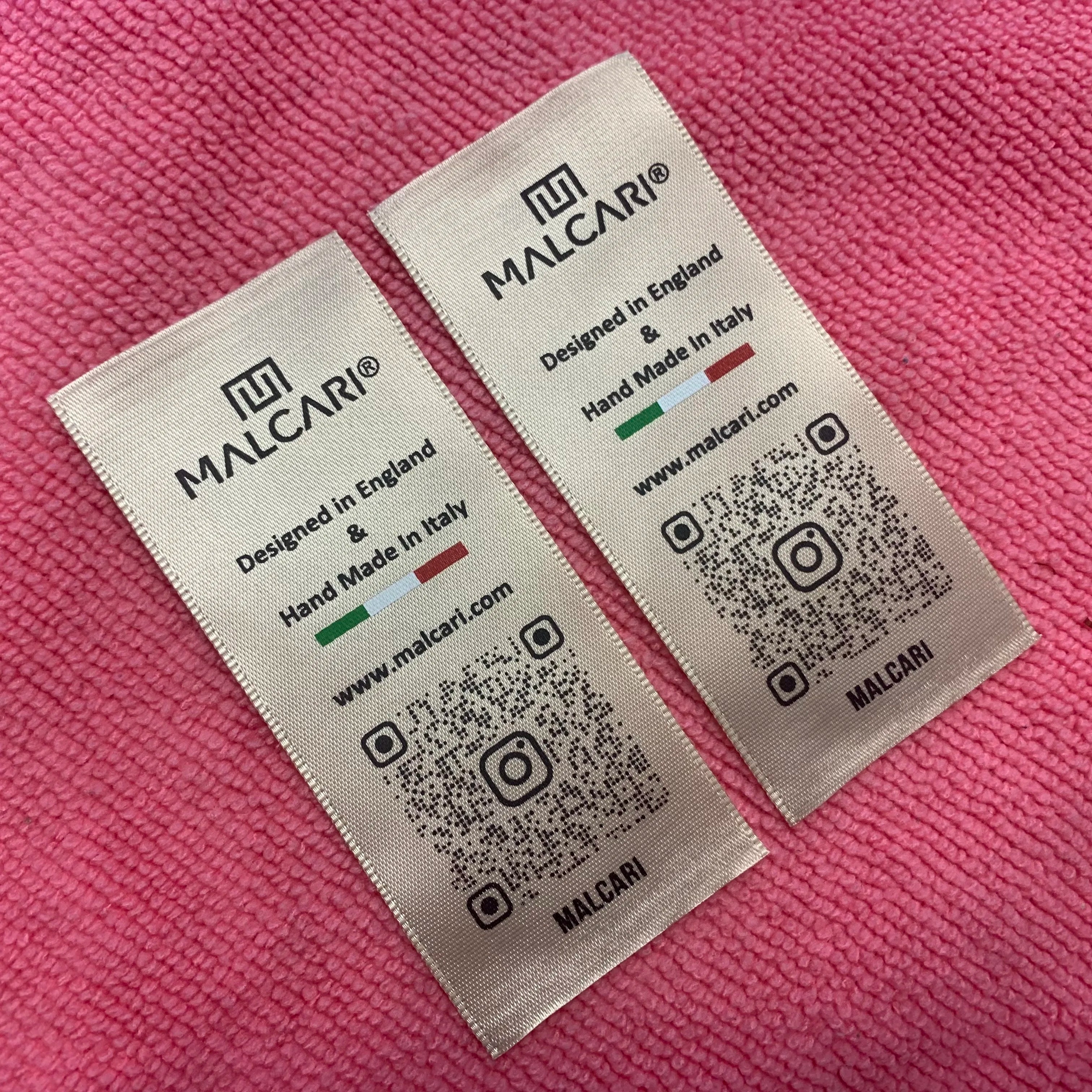 Beige Color Printing QR Code Satin Inside Labelnatural Color Satin Care Label With Scanned QR Design