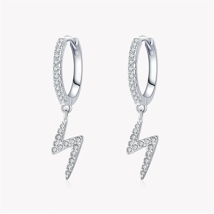 Dainty jewelry 925 sterling silver thunder lighting pendant hoop earrings for women