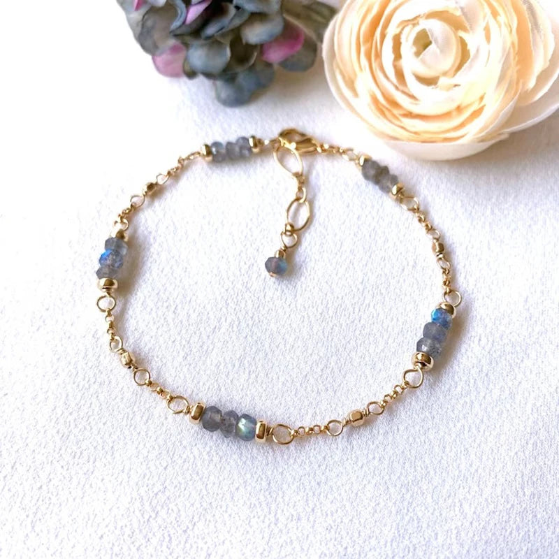 Tiny Natural Stone Beads Gold Chain Bracelet Healing Crystal Birthstone Jewelry for Women Gift