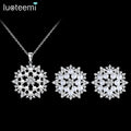 LUOTEEMI Flower Shape Jewelry Cz Fashion Bling Girl Earrings Zircon Chain Dainty Woman Stud Pearl Necklace Set